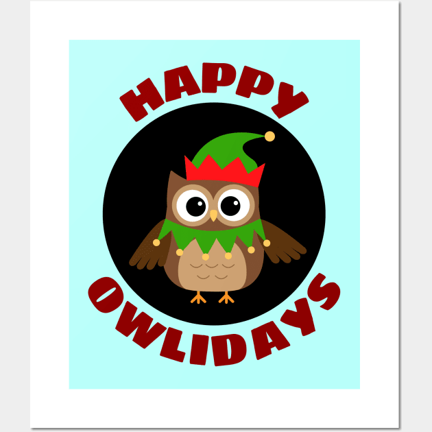 Happy Owlidays | Owl Pun Wall Art by Allthingspunny